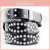 Wide Leather Belt With Metal Pin Closure Rhinestone Decor For Elegant Womens