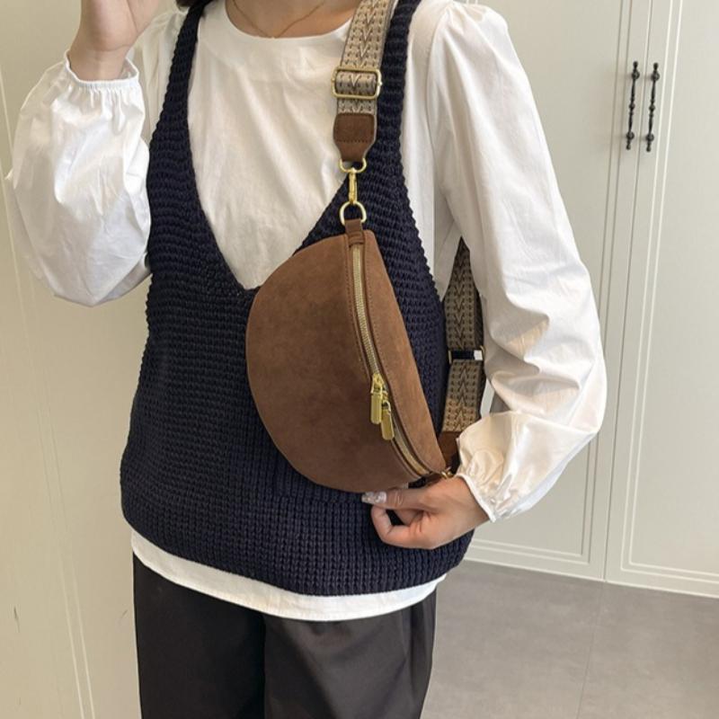 Women's Waist Bag Multi-pocket Street Fanny Pack Faux Suede Chest Bag Wide Strap Crossbody Bag Retro Solid Shoulder Bags