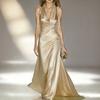 Europa und Amerika 2026 Sommer Hals Satin Abendkleid Langes Kleid Tiefer V-Ausschnitt Rückenfrei Elegant Party Brautjungfernkleid