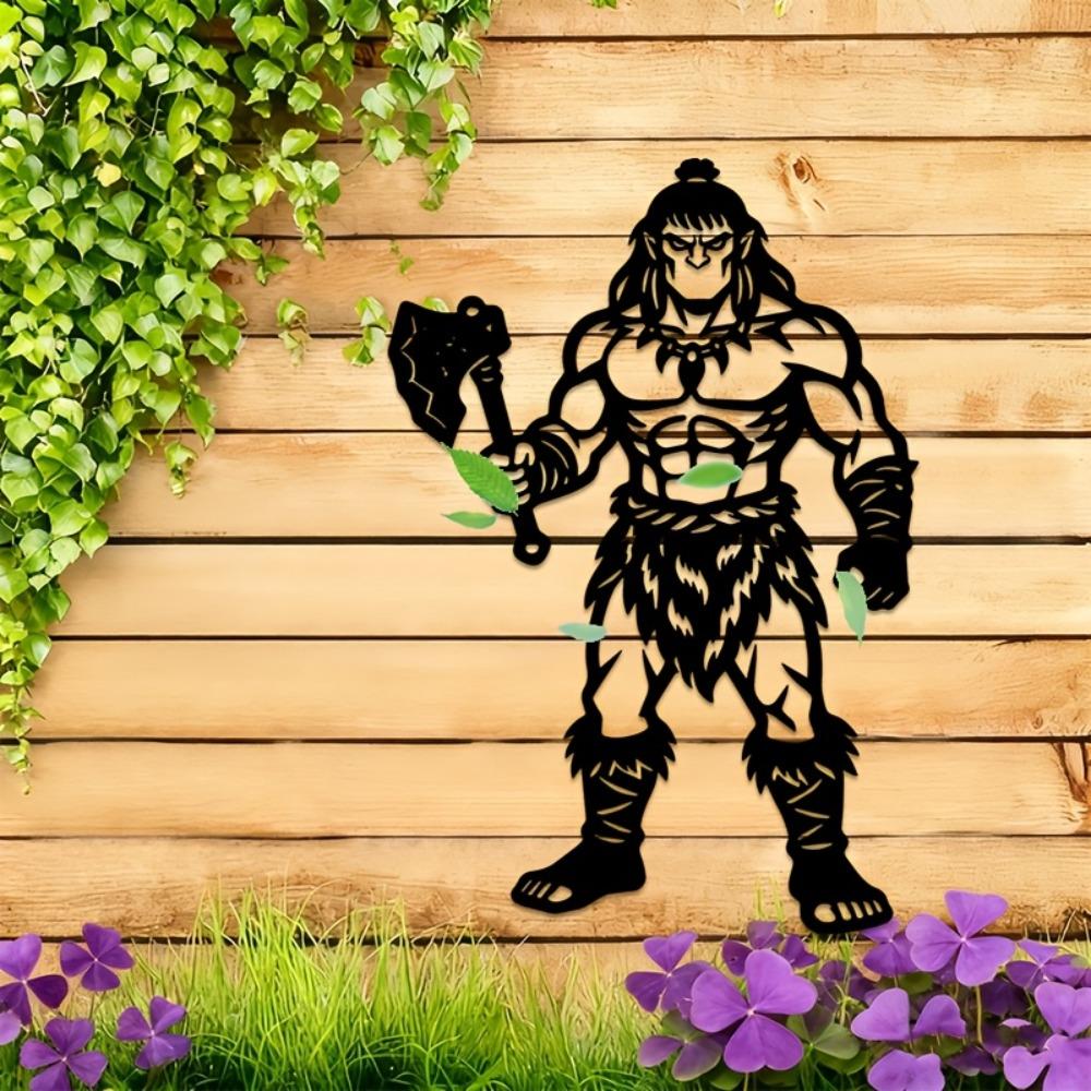 2D Barbarian Warrior Metal Wall Art, Nordic Iron Sculpture for Game Room, Living Room Decor, Man Cave, Office, Bar, Gym Battle Theme