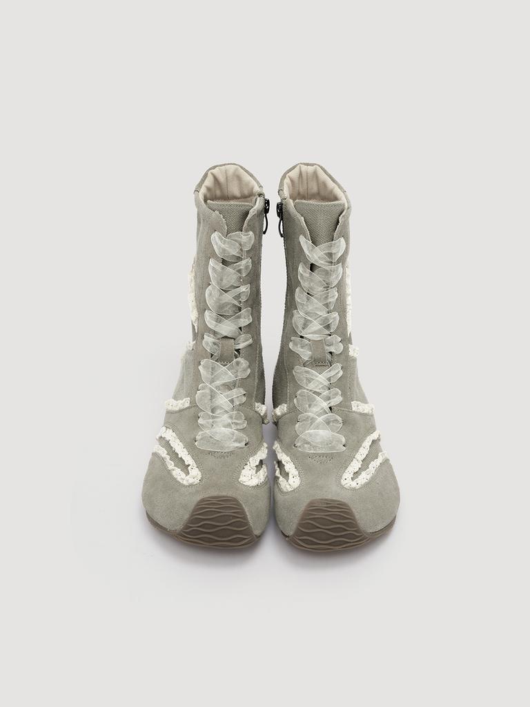 Retro Lace-Up Canvas Boots for Women Balletcore High Top Casual Shoes with Vintage Lace Details