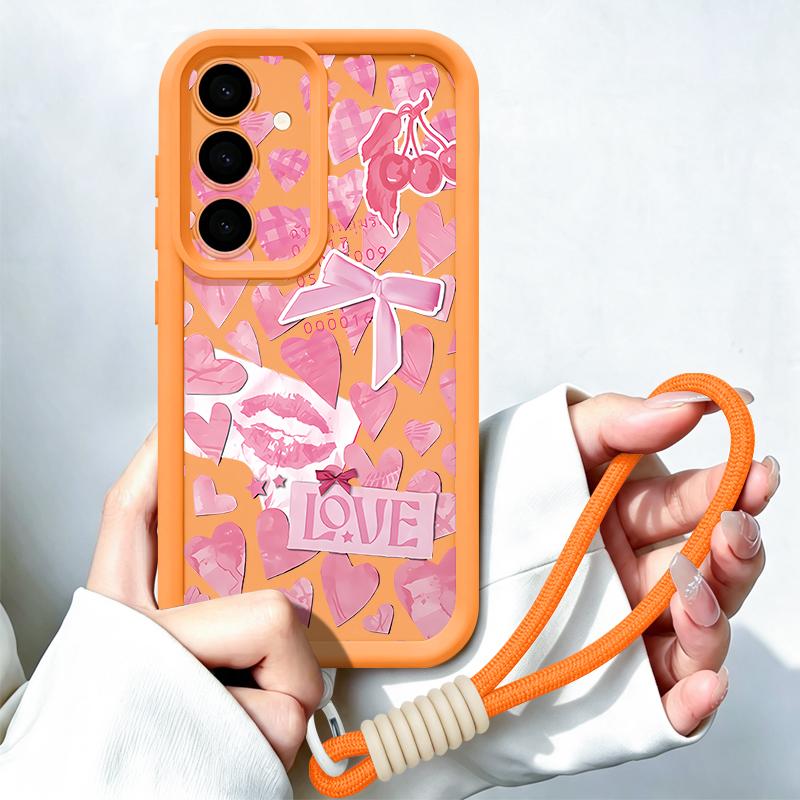 Cherry Fruits Print Lanyard Case For Samsung S26 FE A18 S25 S24 S23 S22 Ultra A54 A55 A16 A26 A36 A56 A17 A27 A37 A57 5G Bumper Cover