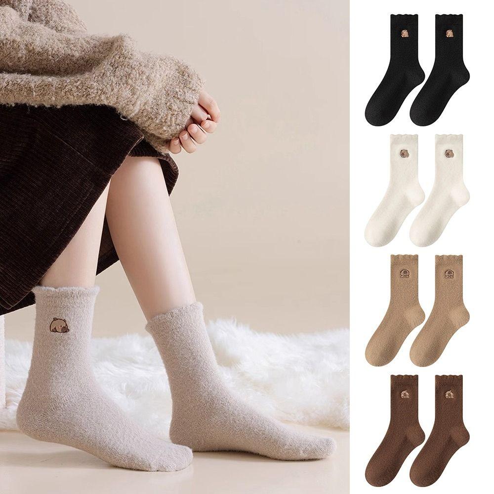 1Pair Thick Capybara Socks Soft Middle Tube Socks Fashion Winter Socks  for Woman Girls