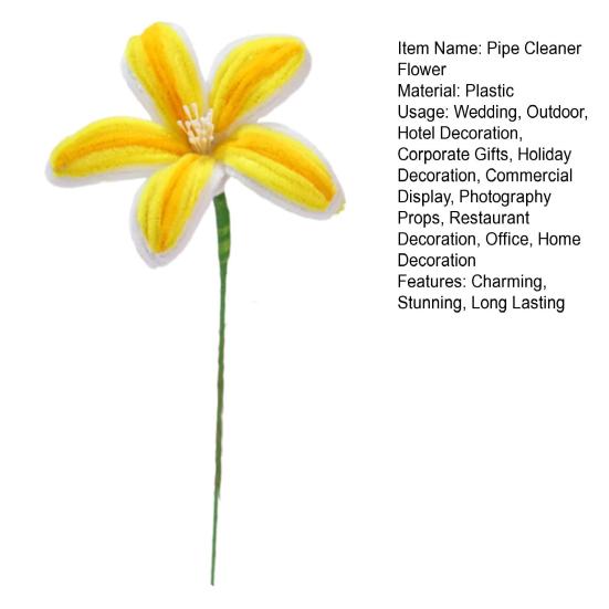 Finished Pipe Cleaner Flower Handmade Long Stem Lily Flower Craft Preserved Fake Flowers Gift for Anniversary Birthday Mother's Day