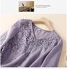 2024 Summer Embroidered Lace Cotton Linen Plus Size Short Sleeve Slimming Blouse