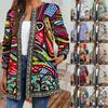 Vintage Floral Print Ethnic Style Jacket Plus Size Tribal Pattern Cardigan Ribbon Webbing Outwear Women Fashion