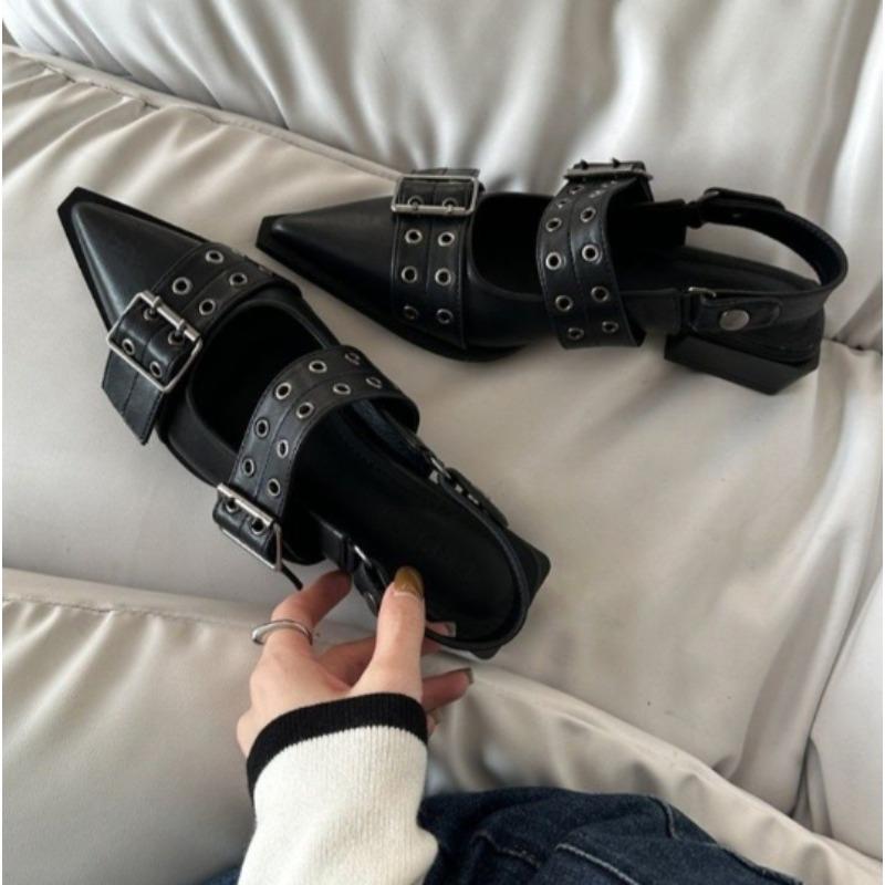 Fashion Women's New French Style Pointed Toe Mary Jane Shoes Retro Medium Thick Heel Shoes for Women with Skirts and Small Leather Shoes