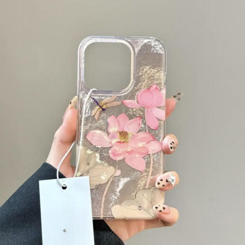 Simple Pink Lotus Vortex Pattern Phone Case for IPhone 16 15 14 13 12 11 Pro Max XS XR X 7 8 Plus Shockproof Silicone Soft Cover
