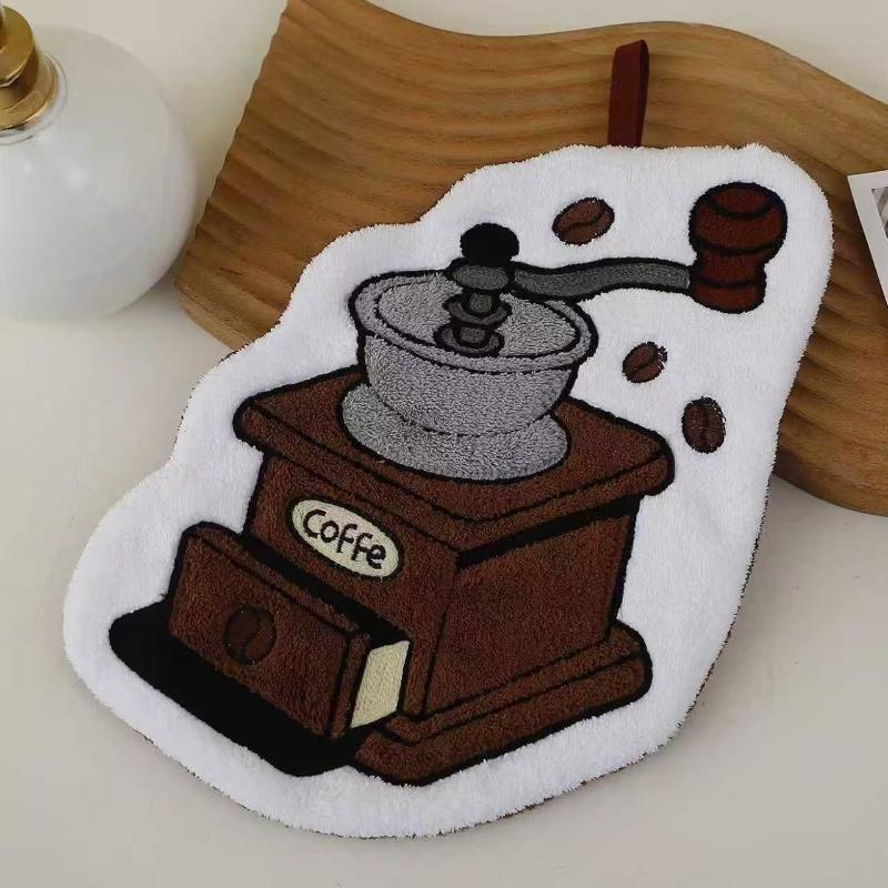 1Pcs Absorbent Hand Cloth Coffee Bread Hand Towel For Kitchen Bathroom Hand Cloth Cartoon Hand Towels Convenient Hanging Towel