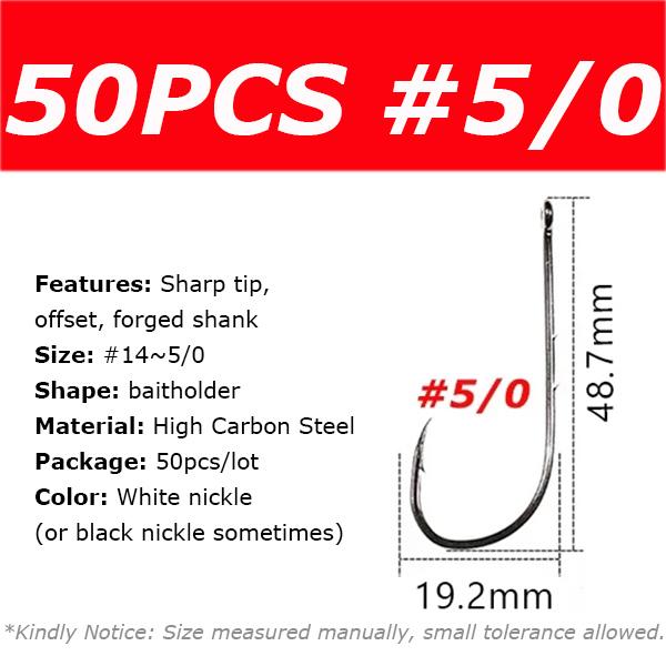50PCS Baitholder Fishing Hooks High Carbon Steel Barbed Fish Hook Worm Pond Fish Bait Holder Size 10 12 14 1/0 2/0 3/0 4/0 5/0