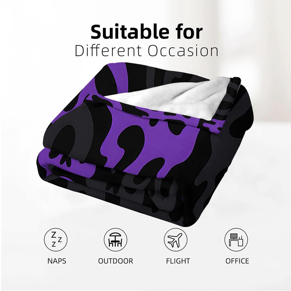 Drip Purple Skull Soft Flannel Blanket Breathable Warm Throw for Office Car Sofa Kids Room Birthday Xmas Gift