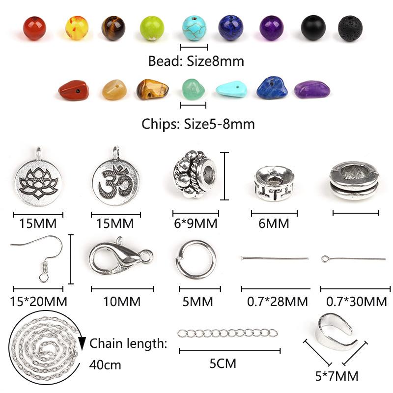 7 Chakra Energy Stone Beads Box Set Kits Loose Spacer Charm Accessories Beads With Elastic Crystal String For Jewelry Making Diy