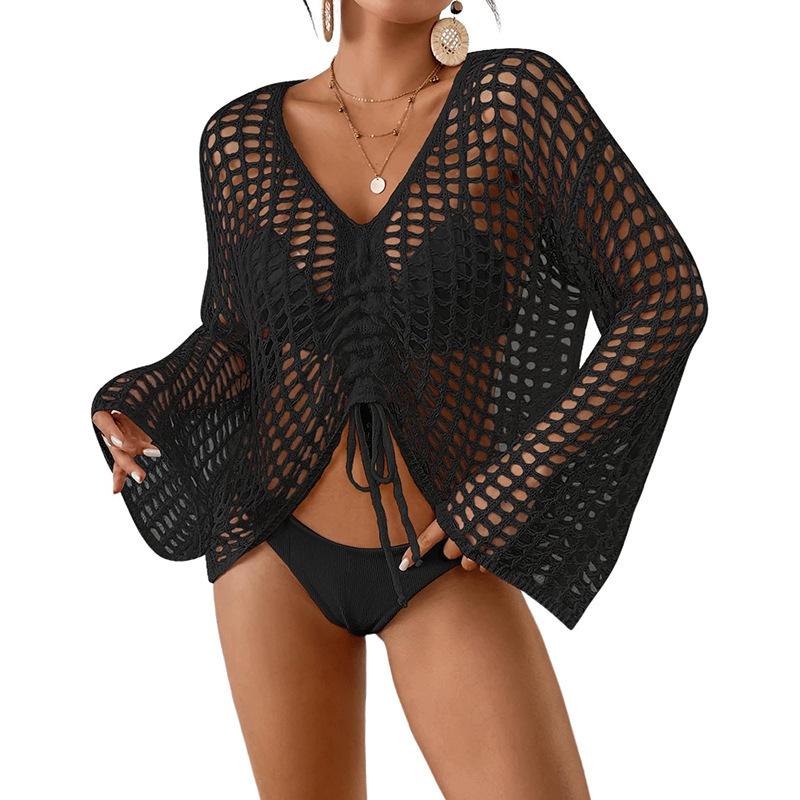 Sexy Hollow Perspective Shirt Knitted Vacation Beach Beach Seaside Long-sleeved Dress