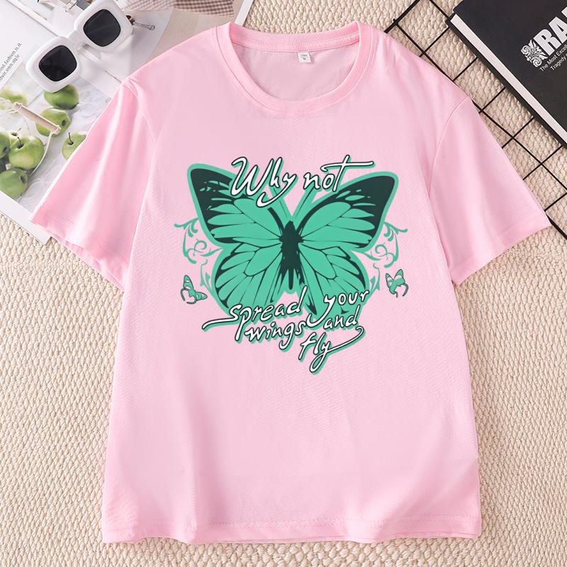 Funny Butterfly Tshirt Casual Short Sleeve Cotton Printed TShirt Unisex Casual Crew Neck Short Sleeve T Shirt Streetwear