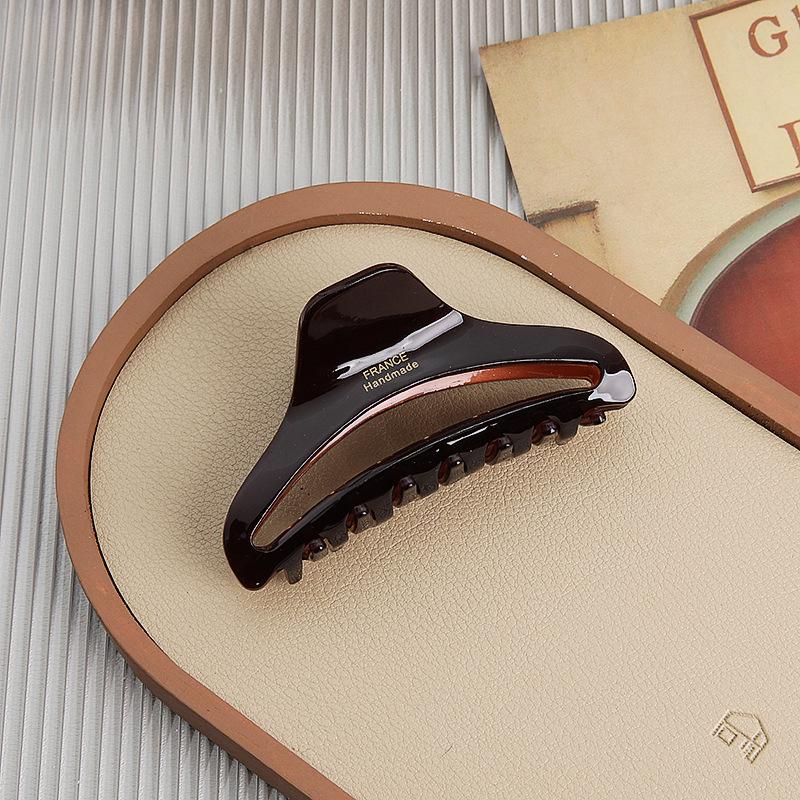 Korean Style Large Acetate Claw Clip with Gold Label - Textured Shark Clip for Updo Hair Accessories