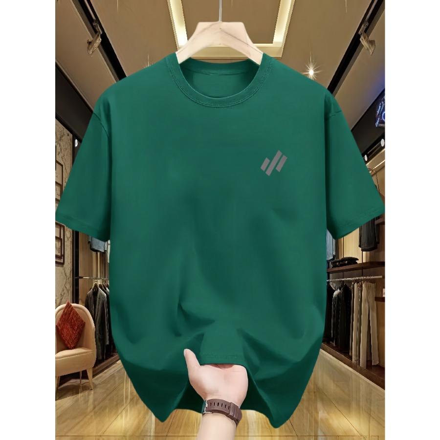 Men's Casual Loose-Fit Fashion Twill Print Comfortable Crew Neck Short Sleeve T-Shirt