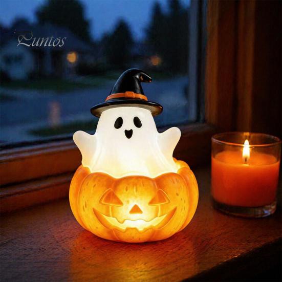 Festive Ghost Glow Lamp Halloween Cute Light Up Decoration, Small Statue Night Light, Gifts for Lovers Resin Table Decoration Indoor, Kitchen