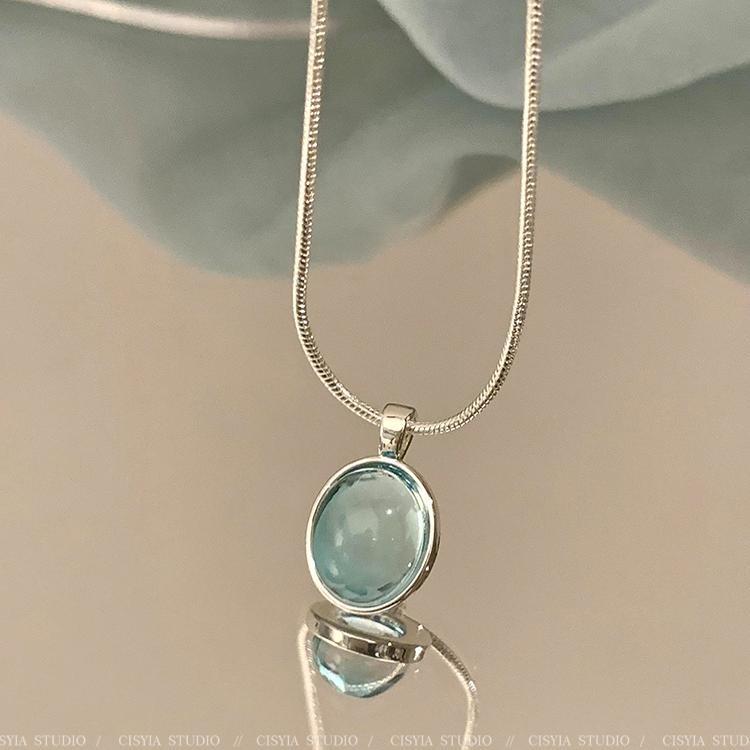 iF ME Jednoduchý přívěsek náhrdelník modrý bílý černý měsíční kámen řetízek choker pro ženy šperky doplňky