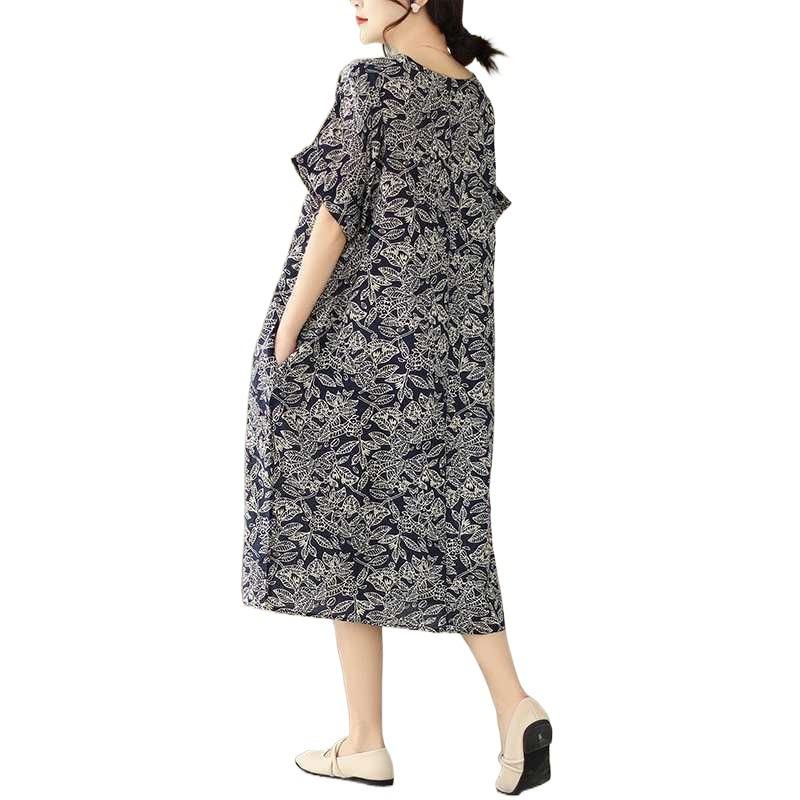 Navy Knee-length Mid-length Mom Temperament Dresses