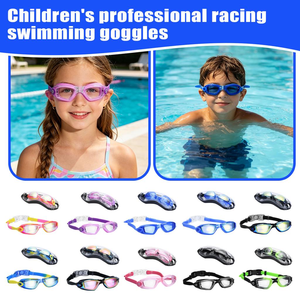 Children's Professional Racing Swim Goggles Flat Lens Waterproof Anti-Fog Swimming Glasses for Competitive Training and Recreational Use