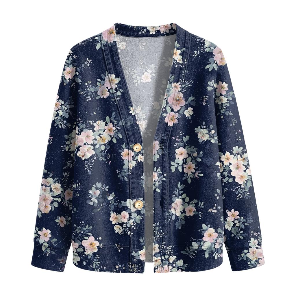 Women's Vintage Floral Print Button Front Jacket for Casual Outdoor Wear