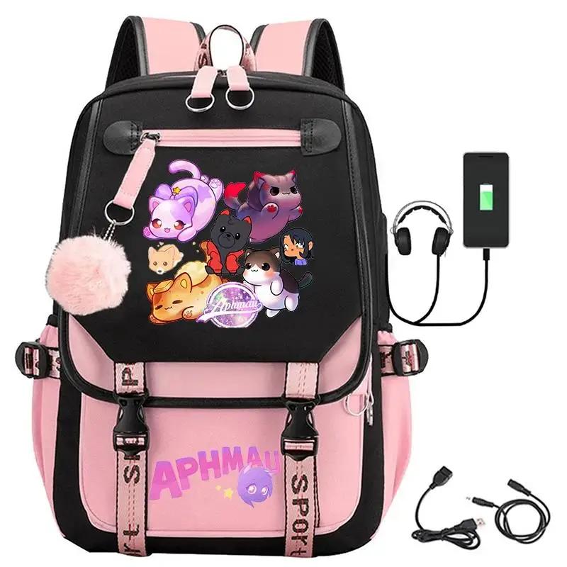 

Aphmau print backpacks fashion USB charging school bags for teenage girls laptop bag cartoon bookbag students rucksack
