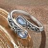 Vintage Thai silver European ring women's open water drop imitation moonstone popular national jewelry