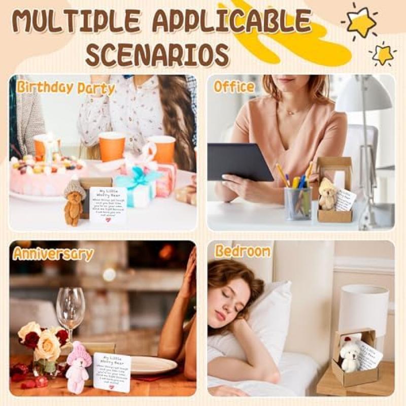 Set of 5 pocket-sized cuddly teddy bears, featuring mini plush teddy bears with a card and gift box – the perfect little gift for women or colleagues