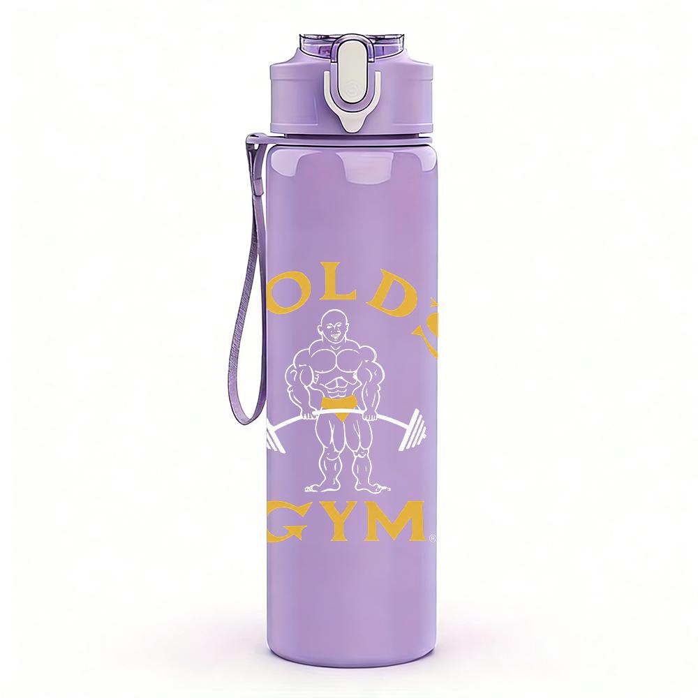 1PC Golden Gym Vintage Text Print 750ml colorful plastic sports water bottle leakproof pop up lid with straw for outdoor work home use