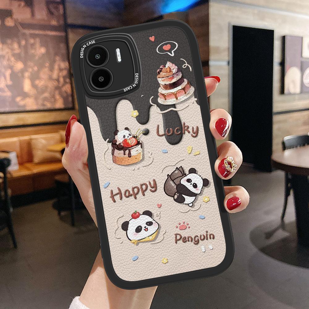 Cute Cake Panda PU Leather Phone Case for iPhone 15 14 13 12 Pro Max Samsung Galaxy S23 Ultra S20 FE A52 Redmi Xiaomi POCO Soft Cover