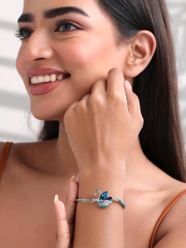 Bracelet for Women and Girls Blue Crystal Bracelets for Women | Silver Toned Blue Crystal Bracelet for Girls