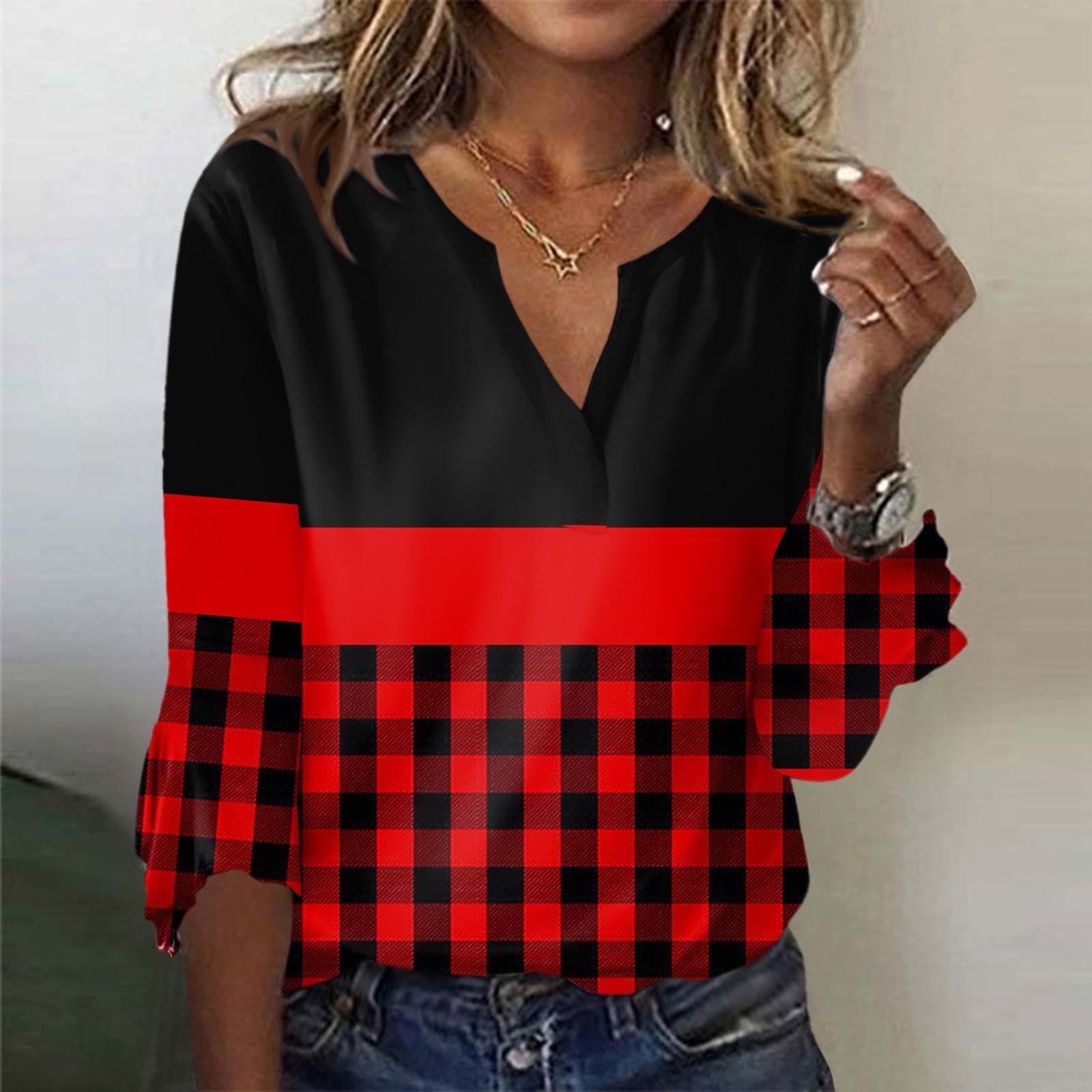 

Женский топ, свободные повседневные блузки с v-образным вырезом и принтом, футболка с рукавом 3/4 и колокольчиком