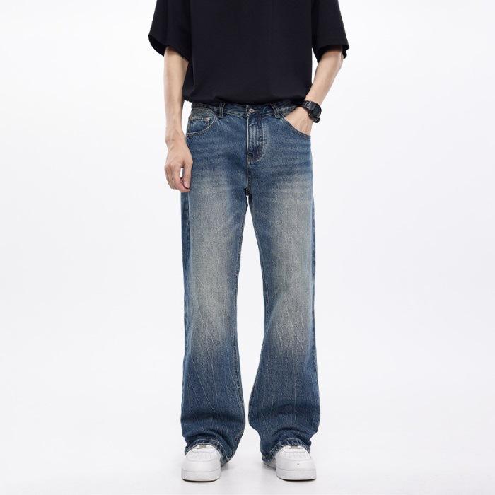 

Новые весенне-летние американские ретро уличные повседневные микро-клеш брюки джинсы 40 синий