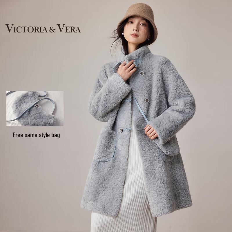 

VICTORIA&VERA Women s Winter Plush Double-Breasted Mid-Length Coat L