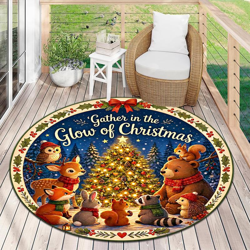 Cute Christmas Day Gift Bell Santa Claus Snowman Christmas Tree round rug Home Soft Decorative Anti slip Chair Mat Carpet Outdoor Floor Mat Carpet 106