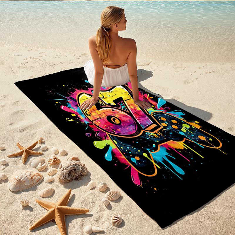 1Pc Colorful Celebration Beach Towel, Quick Dry, Multi-Use for Beach Pool Gym Yoga Home Travel, Christmas, Halloween, Xmas Gift M928144