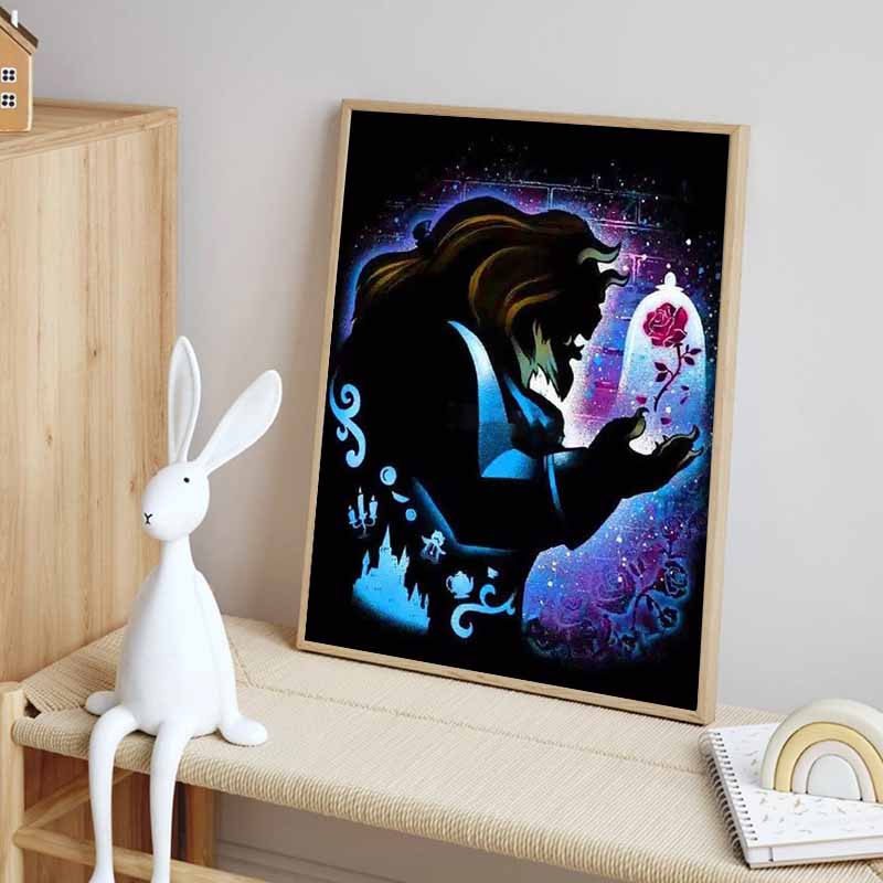 Disney Diamond Painting Beauty and The Beast Magical Starry Sky Silhouette Style Wall Decoration Full Diamond Cross Stitch DIY Gift Home Decoration
