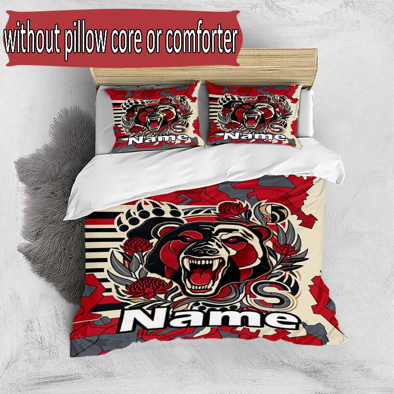 3pcs Duvet Cover Set (1*Duvet Cover + 2*Pillowcase, Without Core), Custom Name North Sydney Bears Pattern Bedding Set, Home Bedroom Decor Gift