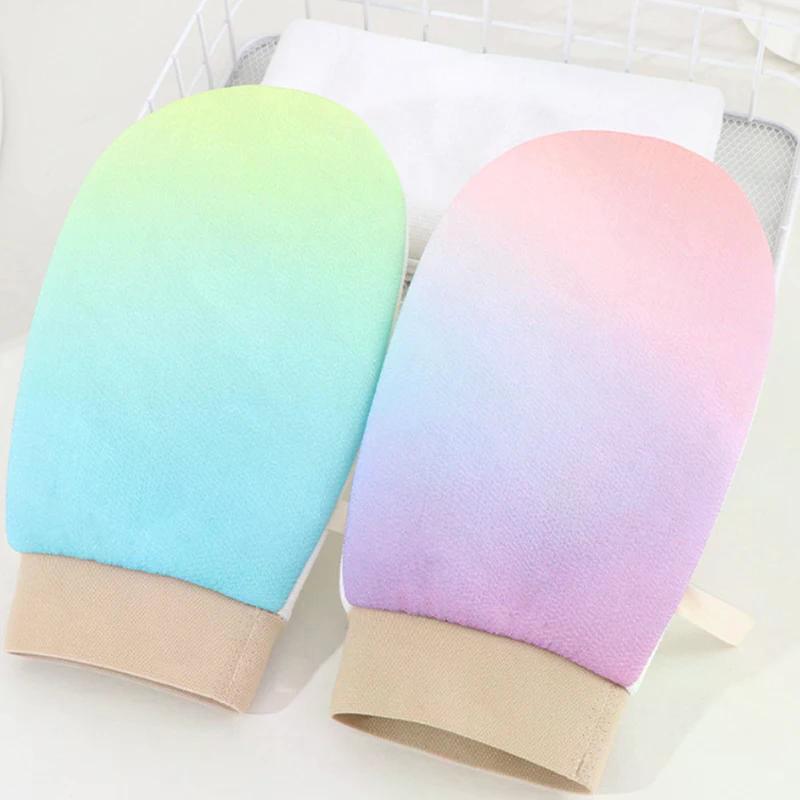 Thin Double Sided Shower Gloves Gradient Colored Single-layer Bath Towel Body Cleaning Exfoliating Peeling Rubbing Scrub Gloves