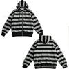 Felpa con cappuccio nera e grigia a righe con cerniera, stile Y2K Millennium, vestibilità larga, Streetwear