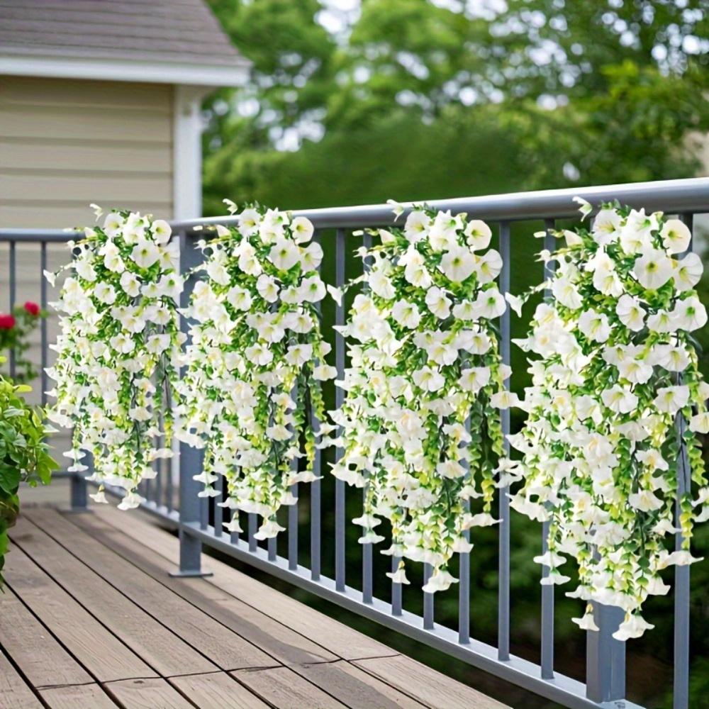 3 Artificial White Trumpet Flowers | Lifelike Hanging Flowers for Outdoor Faux Floral Arrangements | Suitable for Garden Decorations