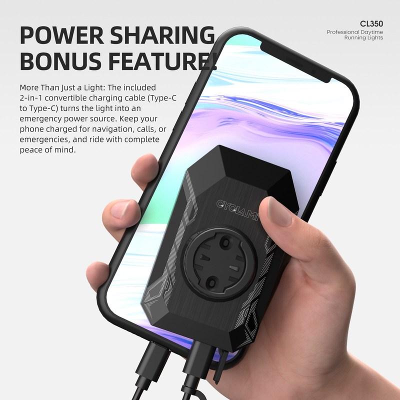 CYCLAMI CL350 Fahrradscheinwerfer für Garmin XOSS IGPSPORT Magene GPS G2 4000mAh Wiederaufladbare Fahrrad-Frontleuchte mit Gopro-Adapter
