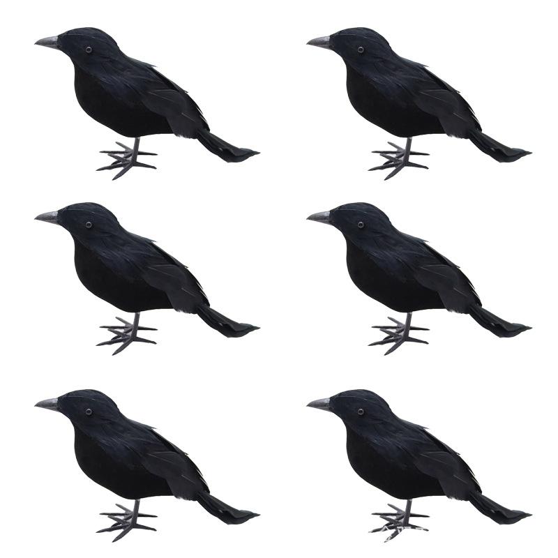 Simulated black crow feather animal Halloween props flocked crow ghost festival ornaments horror decorative props