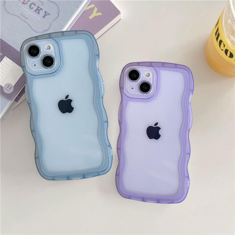 Ins Suitable for Apple 13 Mobile Phone Case Wave Edge IPhone 15 Simple Color Transparent Soft Shell XR Drop Protection Case