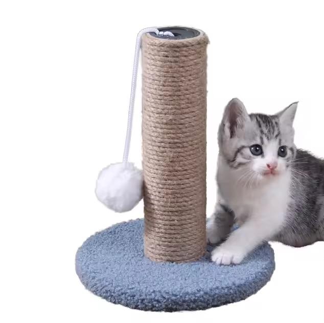 Compact Cat Climbing Frame Small Size but Fully Functional Sisal Scratching Post with Teasing Ball for Limited Home Space