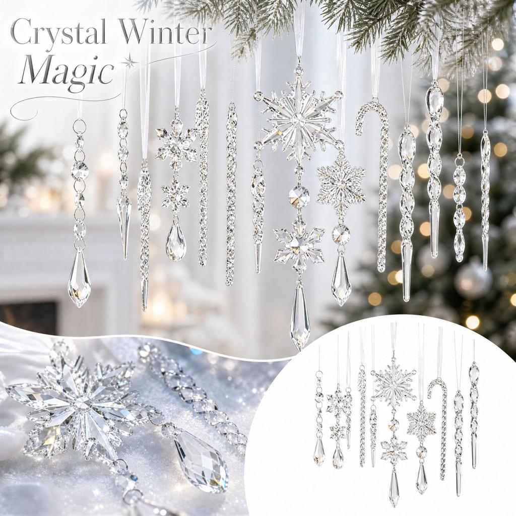 20 Pack Snowflake Christmas Ornaments with Icicle Pendants for Holiday Tree Hanging Decor