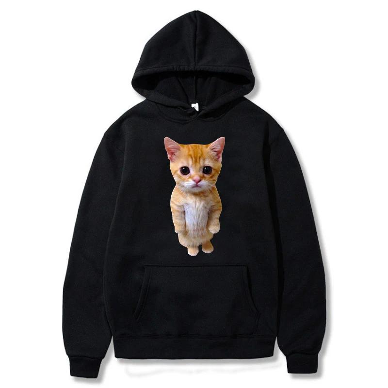 2025 Harajuku Style Funny Cat Printed Hoodie Multi-Color Casual Pullover Sweatshirt for  Man Boys Fashion Top for Autumn Moto