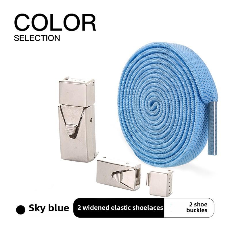 1pairs Wide Elastic Flat Straps with Metal Press Buckles - No Need To Tie Lazy Shoelaces, Lightweight Elastic Shoelaces Suitable for Sports Shoes