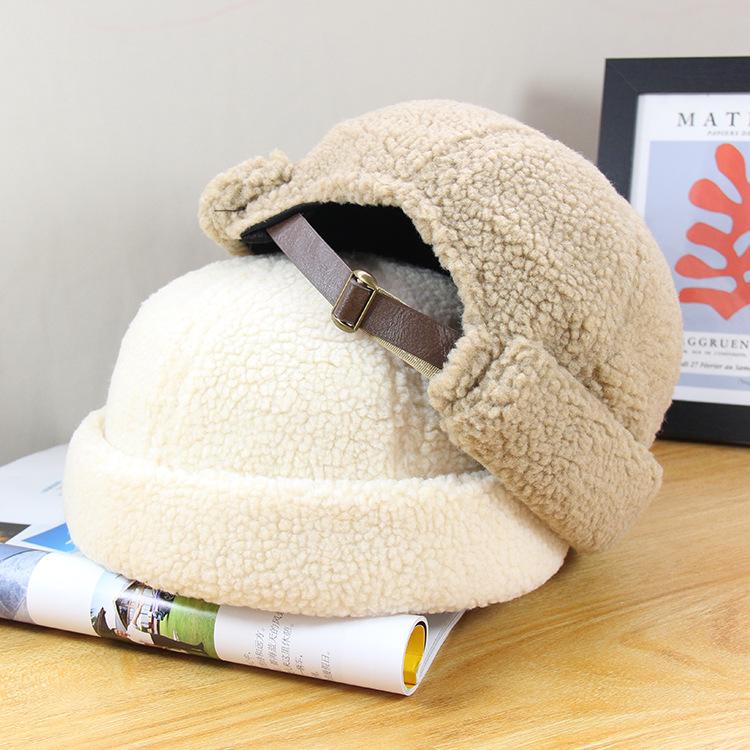 New lamb wool landlord hat women's autumn and winter brimless warm melon fur hat student couple sailor yuppie hat