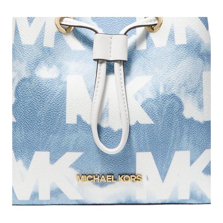 Michael Kors MK Suri Letter Logo Tie-Dye Drawstring Coated Canvas Polyester Bucket Bag Women Bags Sky-Blue 35T1GU2C5I-PALE-BLUE-MULTI